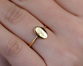 Gold Birth Flower Ring Silver December Birth Month Flower Ring Gold Signet Ring Personalized November Birth Flower Ring December Ring