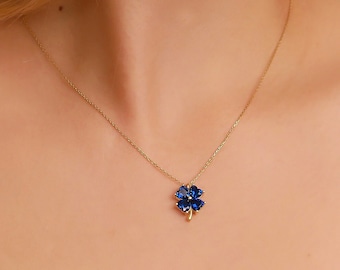 Dainty Silver Birthstone Clover Necklace, Dainty Four Leaf Clover Necklace For Birthday, Gift for Grandma, Emerald Birthstone Jewelry