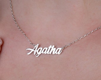 Custom Sterling Silver Name Necklace, Personalized Minimalist Nameplate Jewelry, Dainty Necklaces For Women