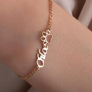 Bracelet prénom patte en argent sterling Bracelet patte personnalisé avec prénom Bracelet patte prénom personnalisé avec patte Bracelet délicat pour animal de compagnie pour maman