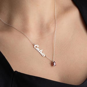 Sterling Silver Name Necklace, Birthstone Name Necklace, Birthstone Necklace, Ruby Necklace, Dainty Gift for Mom, Gift for Girls