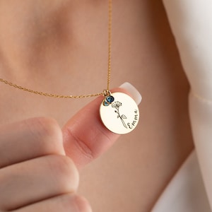 Custom Birth Flower Name Necklace Gold Personalized Silver Flower Engraved Necklace Dainty Gifts for Mom January Birth Flower Necklace Women