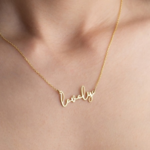 Collar con nombre personalizado en oro de 14 quilates, regalo de Navidad, collar minimalista con placa de identificación, regalo delicado para mujer, collar con colgante de nombre en plata