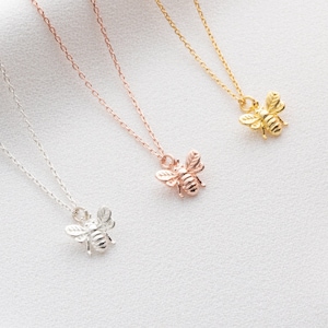 Tiny Gold Honey Bee Talisman Necklace for Women, Minimalist Gold Filled Pendant Necklace, Silver Bee Charm Necklace