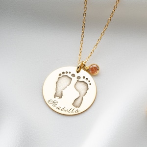 Personalized Baby Footprint Necklace with Birthstone Newborn Name Necklace Baby Handprint Necklace Baby Keepsake Stillborn Gift for New Mom