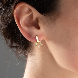 Dainty Star Dangle Earrings, Celestial Hoop Earrings, Gold Huggie Earrings, Gifts For Her, 925 Silver Unique Earrings, Gifts For Mom