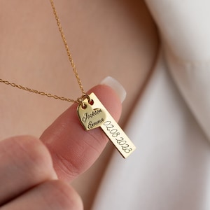 Collar de barra de oro y corazón personalizado Collar de barra con nombre Collar de plata con dije de corazón Collar con nombre de familia Collar con fecha grabada