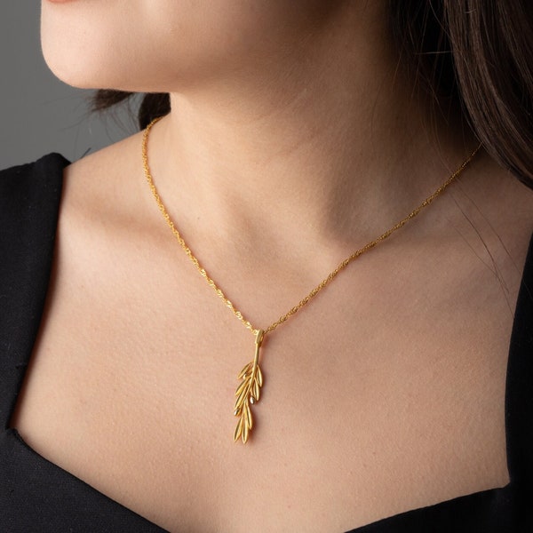 Collier talisman délicat rameau d'olivier pour femme, collier chaîne Singapour, collier minimaliste à breloques feuille d'olivier en argent