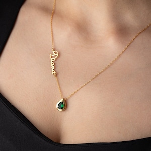 Colar personalizado com nome de pedra de aniversário, colar com nome personalizado com pedra de aniversário, colar delicado de abril, presentes de prata para o dia das mães