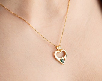 Collar de corazón de oro delicado Collar de piedra de nacimiento de diciembre Regalo de cumpleaños de plata personalizado Joyería de piedra de nacimiento de noviembre Collar colgante de corazón