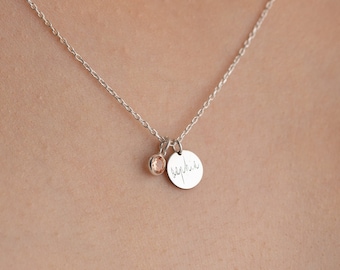 Collier disque en or personnalisé avec nom gravé Collier prénom personnalisé en argent avec pierre de naissance pour maman collier pendentif janvier