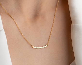 Collana personalizzata con barra curva in oro 14k, regali di Natale, collana con targhetta personalizzata in argento, regali delicati per le donne, collana con nome inciso