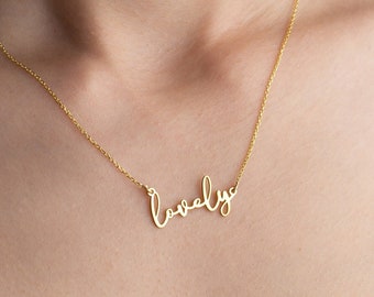 Personalized 14k Gold Name Necklace, Christmas Gifts, Minimalist Nameplate Necklace, Dainty Gifts for Women, Name Pendant Necklace Silver