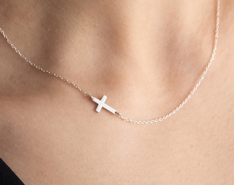 925 Silver Sideways Cross Necklace for Women 14k Gold Sideways Cross Necklace Dainty Crucifix Necklace Baby Cross Necklace Christmas Gift