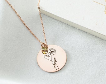 Personalized Birth Month Flower Necklace Gold Personalized Silver Engraved Necklace, Dainty Gifts for Mom, November Birth Flower Necklace