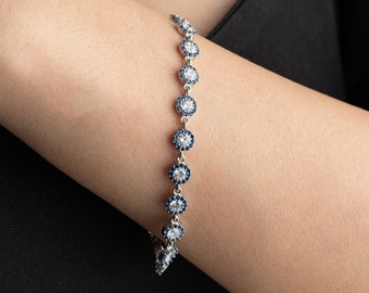 Pulsera de mal de ojo de plata delicada para mujer, regalo para mamá, pulsera de mal de ojo con piedra de cuarzo, regalo para la abuela, pulsera del día de la madre