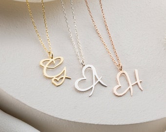 Personalized 14k Gold Initial Necklace For Women Minimalist Sterling Silver Heart Initial Necklace Dainty Gifts For Her Christmas Gifts