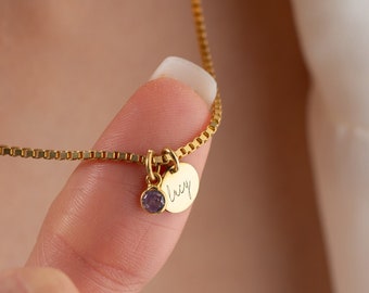 Personalisierte Gold Disc Halskette mit Name graviert Silber benutzerdefinierte Name Halskette mit Birthstone Halskette für Mama Anhänger Halskette Dezember