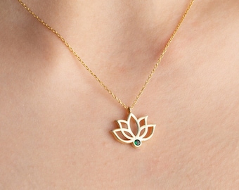 Dainty Gold Lotus Necklace with Birthstone Dainty Lotus Flower Pendant Necklaces For Women November Birthstone Necklace Citrine Silver