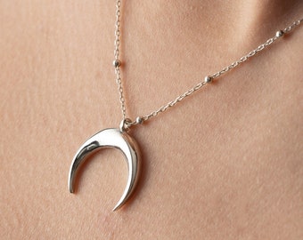 Sterling Silver Crescent Moon Necklace, Dainty Moon Phase Necklace, Celestial Necklace, Gold Moon Jewelry, Ball Chain Necklace, Mom Necklace