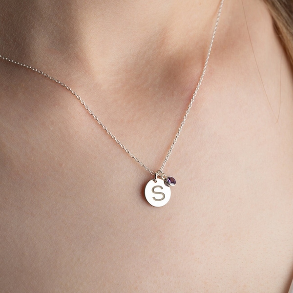 Custom Gold Initial Disc Necklace Silver Custom Letter Necklace With Initial Necklace For Mom Engraved Pendant Necklace December Birthstone
