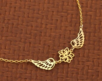 Sterling Silver Angel Wings Birth Flower Bracelet – Gold Finish Guardian Jewelry