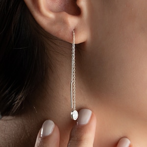 Winzige ovale Edelstein Baumeln Ketten Ohrringe, zierliche Silber Threader Ohrringe mit Kristall, minimalistische 14k Gold gefüllte Ohrringe für Frauen