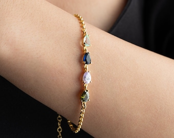 Custom Gold Birthstone Bracelet, Personalized Silver Family Birthstone Jewelry, Bridesmaid Gift, Sapphire Birthstone Jewelry