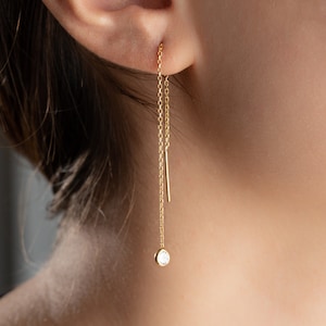 Winzige Edelstein-Sterlingsilber-Kettenohrringe, zierliche Einfädler-Ohrringe mit Kristall, minimalistisches 14k Gold Filled Muttertagsgeschenk