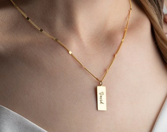 Personalized Bar Necklace Name Silver Engraved Necklace Custom Name Necklace Dainty Date Necklace Coordinate Necklace Birthdate Jewelry Gold