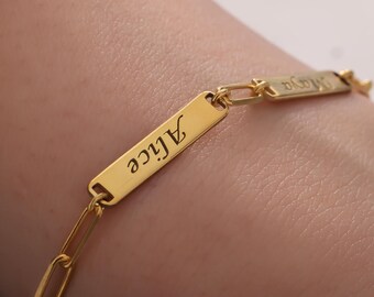 Custom Name Bracelet Multiple Name Bracelet  Paper Clip Bracelet Personalized Bar Bracelet Mini Bar Bracelet for Mom Dainty Gift for Girls