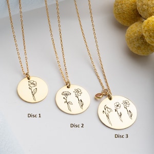 Custom Gold Birth Month Flower Necklace Silver Engraved Necklace Dainty Gifts for Mom November Birth Flower Necklace with Birthstone