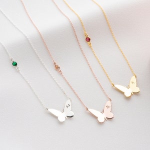 Collier initial papillon personnalisé avec pierre de naissance Collier papillon délicat en argent pour femme Collier avec pierre de naissance de décembre Collier émeraude