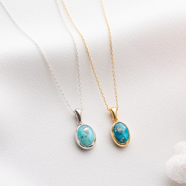 Dainty Gold Turquoise Necklace for Women Minimalist 925 Silver Blue Stone Turquoise Jewelry Mom Mother's Day Gift Gemstone Necklace Pendant