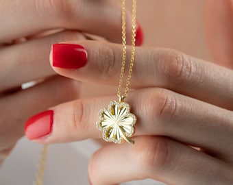 Elegant Silver Zircon Stone Clover Necklace, 14k Gold Filled Four Leaf Clover Necklace