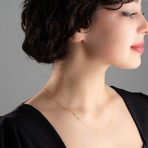 925 Silver Sideways Cross Necklace for Women 14k Gold Sideways Cross Necklace Dainty Crucifix Necklace Baby Cross Necklace Mothers Day Gifts