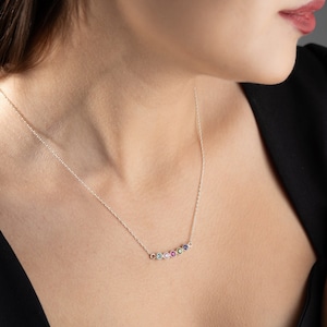 Silver Family Birthstone Necklace, Mother&#39;s Day Necklace, Birthstone Gift, Bridesmaid Gift, Gift for Mom, Birthday Gift, Birthstone Jewelry