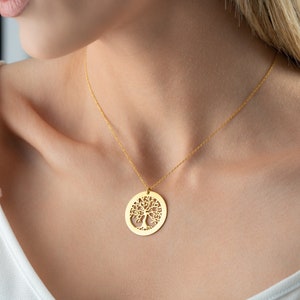Collana personalizzata con albero della vita in oro 14k, collana con albero genealogico in argento, collana con nome di famiglia, collana in oro bianco con nome a strati, collana con nome