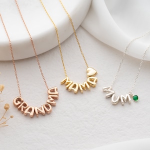 Colar de letras 3D para mãe, colar com nome de bolha, colar de letras de balão dourado, pingente, presente para mãe, colar de letras, prata esterlina, nome 3D