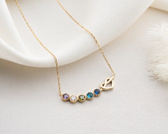 Personalized Gold Birthstone Necklace Mom Dainty Heart Knot Necklace For Birthday Custom Birthstone Heart Infinity Pendant Necklace Silver