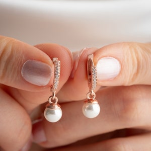 Dangle Pearl Earrings Pearl Drop Earrings Pearl Hoop Earrings Pearl Huggie Hoop Earrings Mother of Pearl Earrings Dangle Mother of Pearl