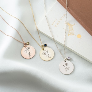 Custom Birth Month Flower Necklace Gold Personalized Silver Engraved Necklace, Dainty Gifts for Mom, November Birth Flower Necklace