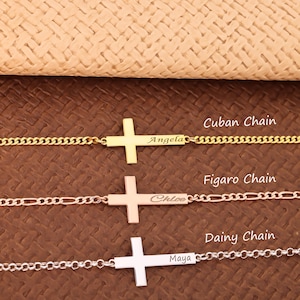 Custom Cross Bracelet for Women Gold Cross Bracelet with Name Cross Name Bracelet  Baptism Gift Girl First Communion Gifts for Girls