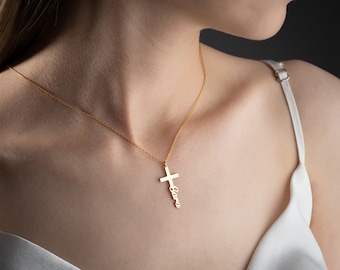 Gold Cross Necklace for Women Silver Cross Name Necklace Dainty Rose Gold Crucifix Necklace with Cross Pendant Necklace Christmas Gifts