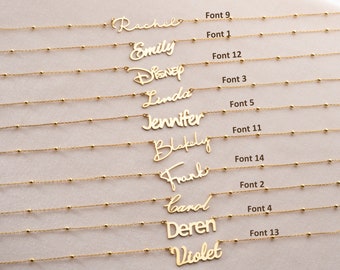 Personalisierte 14k Gold Name Halskette Weihnachtsgeschenke Minimalistische Namensschild Halskette Zierliche Geschenke für Frauen Name Anhänger Halskette Silber Custom