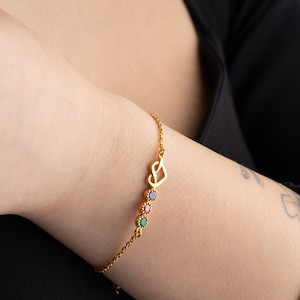 Dainty Gold Birthstone Bracelet Silver Family Birthstone Bracelet December Birthstone Mom Bracelet Custom Birthstone Heart Knot Bracelet