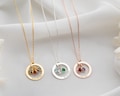 Personalized Gold Birthstone Necklace Women Name Necklace with Birthstone Circle Necklace Message Engraved on Circle Silver Engraved Jewelry