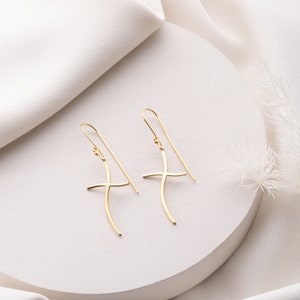 Dainty Dangle Cross Earrings Gold Cross Earrings Bridal Jewelry Sterling Silver and 14K Gold Plated Earrings