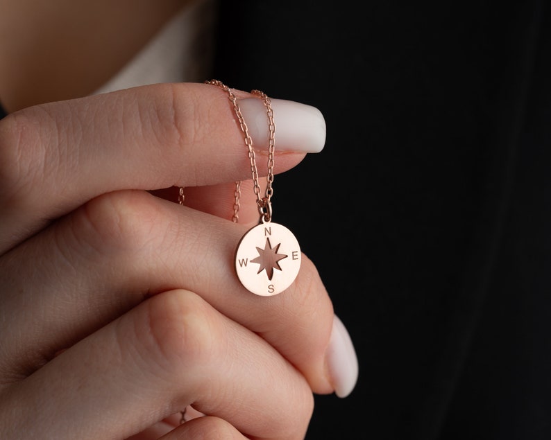 Gold Compass Necklace Women Tiny Compass Pendant Necklace Silver Coordinate Necklace for Adventurer Nautical Necklace Gifts For Traveler image 3