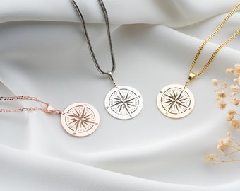 Gold Compass Necklace Men Compass Pendants Necklace Silver Coordinate Necklace for Adventurer Nautical Necklace Women Gifts For Traveler